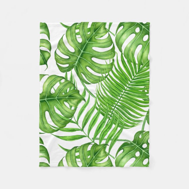 Tropical leaves fleece blanket (Front)
