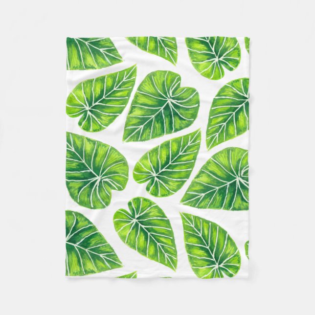 Tropical leaves fleece blanket (Front)