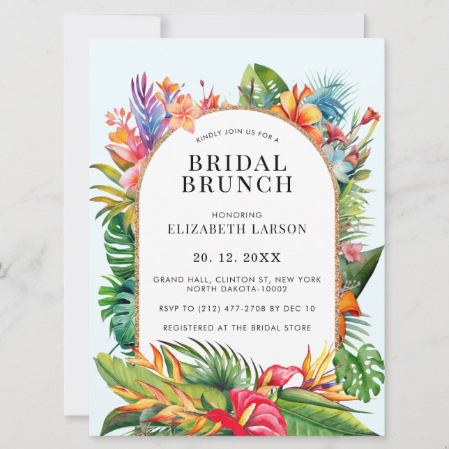 Tropical Leaves Floral Beach Wedding Invitation (Front)