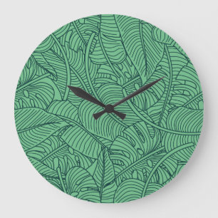 Tropical Leaves Floral Pattern Large Clock