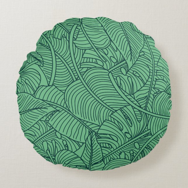 Tropical Leaves Floral Pattern Round Cushion (Front)