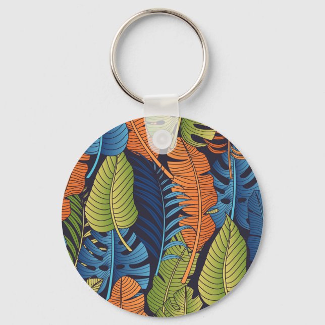 Tropical leaves, floral seamless pattern. key ring (Front)