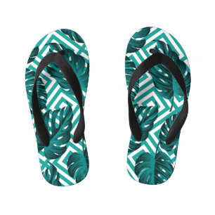 Tropical Leaves: Floral Seamless Pattern. Kid's Jandals