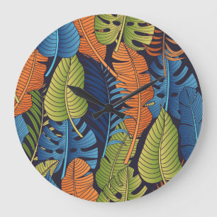 Tropical leaves, floral seamless pattern. large clock