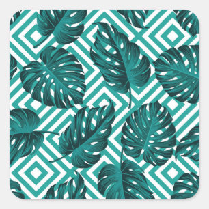 Tropical Leaves: Floral Seamless Pattern. Square Sticker