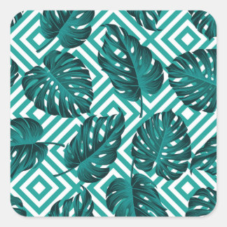 Tropical Leaves: Floral Seamless Pattern. Square Sticker