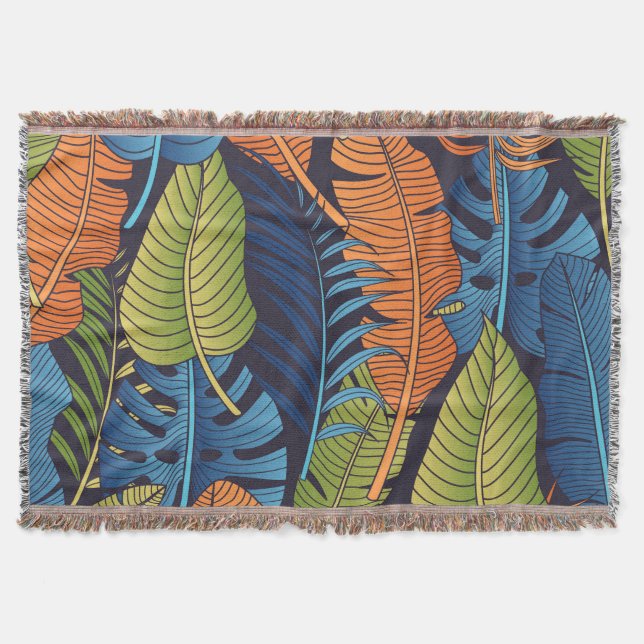 Tropical leaves, floral seamless pattern. throw blanket (Front)