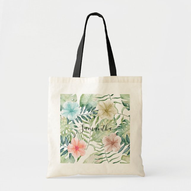 Tropical Leaves Floral Tote Bag (Front)