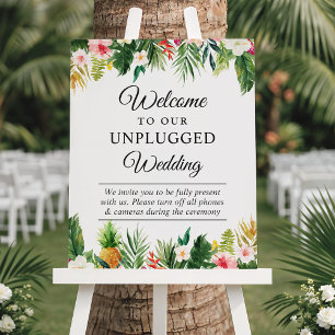 Tropical Leaves Floral Unplugged Wedding Sign