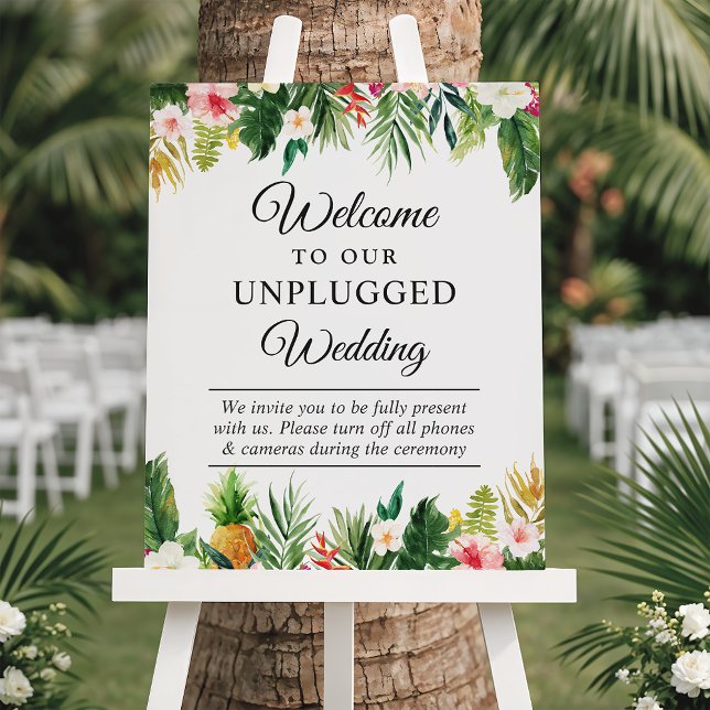 Tropical Leaves Floral Unplugged Wedding Sign (Creator Uploaded)