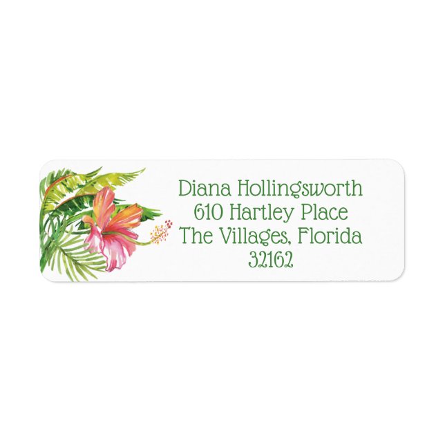 Tropical Leaves Flower Green Return Address (Front)