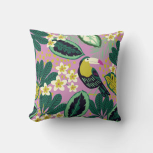Tropical leaves,flowers and toucan bird seamless p cushion