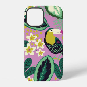 Tropical leaves,flowers and toucan bird seamless p iPhone 12 case