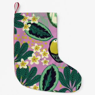 Tropical leaves,flowers and toucan bird seamless p small christmas stocking