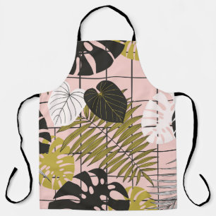 Tropical leaves, flowers, hand-painted pattern. apron