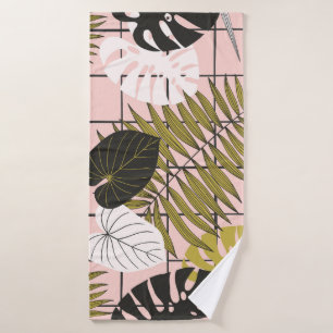 Tropical leaves, flowers, hand-painted pattern. bath towel