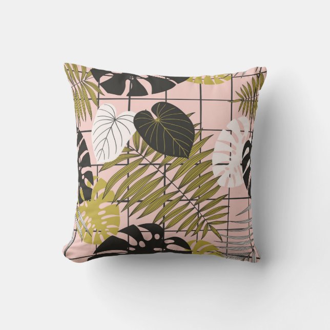 Tropical leaves, flowers, hand-painted pattern. cushion (Front)