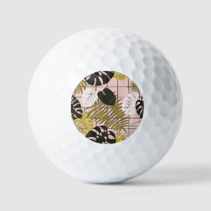 Tropical leaves, flowers, hand-painted pattern. golf balls