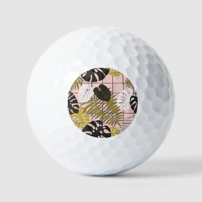 Tropical leaves, flowers, hand-painted pattern. golf balls (Front)
