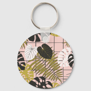 Tropical leaves, flowers, hand-painted pattern. key ring