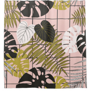 Tropical leaves, flowers, hand-painted pattern. shower curtain