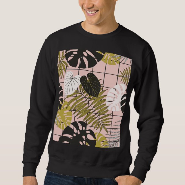 Tropical leaves, flowers, hand-painted pattern. sweatshirt (Front)