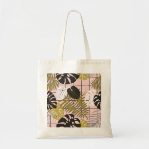 Tropical leaves, flowers, hand-painted pattern. tote bag