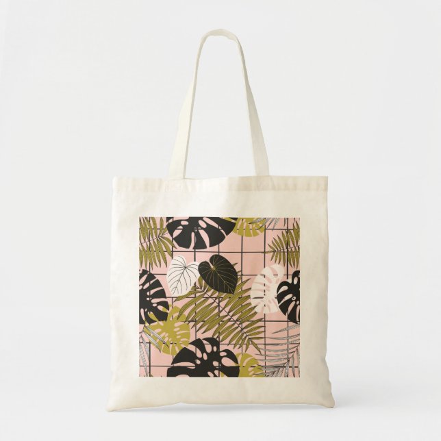 Tropical leaves, flowers, hand-painted pattern. tote bag (Front)