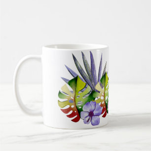 Tropical Leaves Flowers Hawaii Colourful Watercolo Coffee Mug