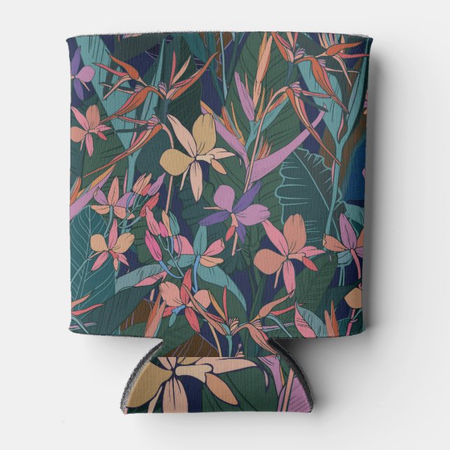 Tropical leaves, flowers: lined vintage. can cooler (Front)
