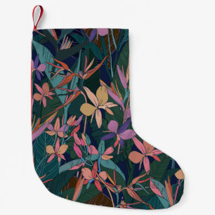 Tropical leaves, flowers: lined vintage. small christmas stocking