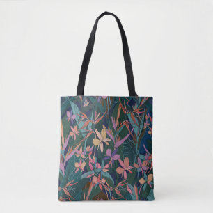 Tropical leaves, flowers: lined vintage. tote bag