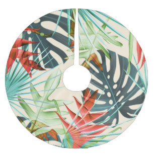 Tropical Leaves & Flowers: Vibrant Pattern Brushed Polyester Tree Skirt