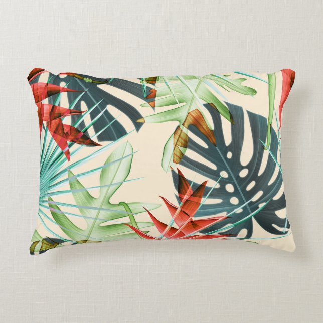 Tropical Leaves & Flowers: Vibrant Pattern Decorative Cushion (Front)