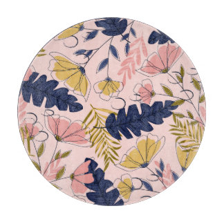Tropical Leaves Flowers Vintage Print Cutting Board