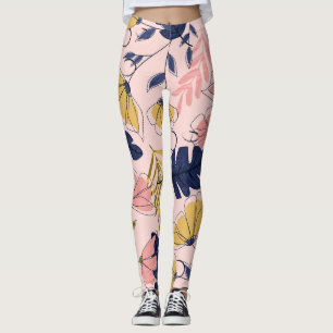 Tropical Leaves Flowers Vintage Print Leggings