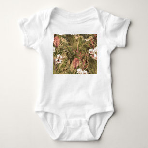 Tropical Leaves Flowers Watercolor Pattern Baby Bodysuit