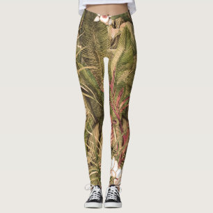 Tropical Leaves Flowers Watercolor Pattern Leggings