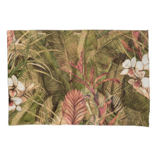 Tropical Leaves Flowers Watercolor Pattern Pillowcase