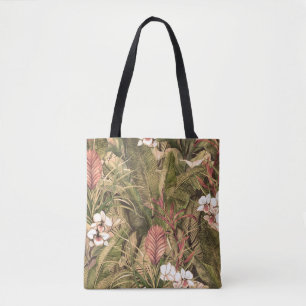Tropical Leaves Flowers Watercolor Pattern Tote Bag