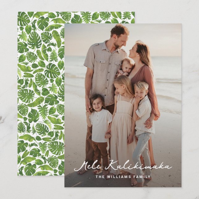 Tropical Leaves Foliage Photo Mele Kalikimaka Holiday Card (Front/Back)