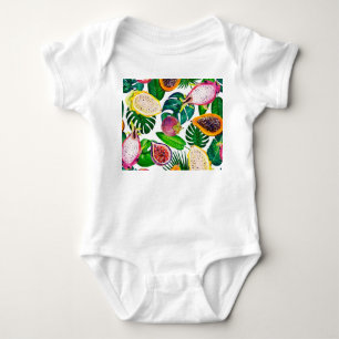 Tropical leaves, fruits, gouache seamless pattern. baby bodysuit