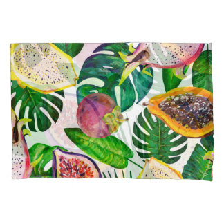 Tropical leaves, fruits, gouache seamless pattern. pillowcase