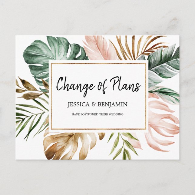 Tropical Leaves Geometric Frame Change of Plans Postcard (Front)