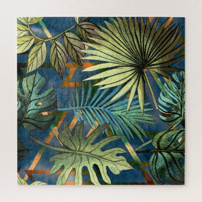 Tropical leaves, geometric shapes pattern jigsaw puzzle (Vertical)