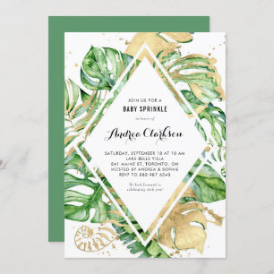 Tropical Leaves Gold Foil Summer Baby Sprinkle Invitation