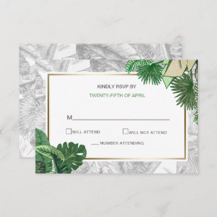 tropical leaves gold greenery botanical rsvp invitation