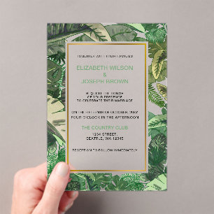 tropical leaves gold greenery botanical wedding acrylic invitations