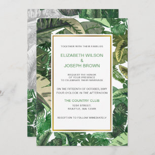 tropical leaves gold  greenery botanical wedding invitation
