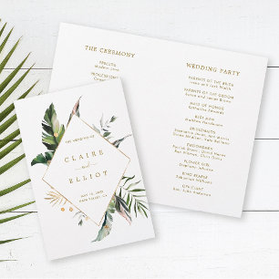 Tropical Leaves Gold Wedding Ceremony Program